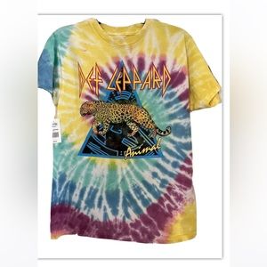 NWT VTG  Def Leppard Band Animal Shirt Short Sleeve Tie Die Pattern Unisex Sz M